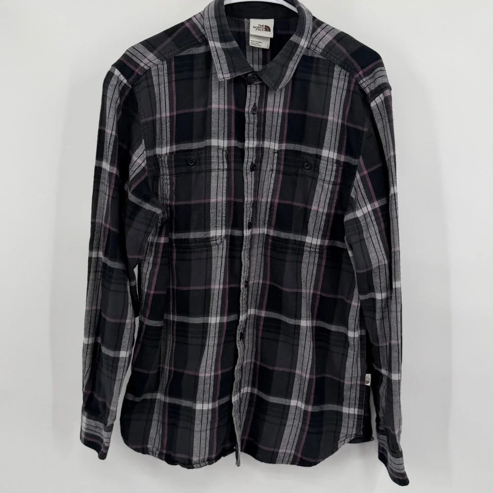 The North Face Flannel Shirt Mens Large Gray Plaid Long Sleeve Button Down